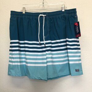 Chaps Swim Trunks Shorts Mens 2XL Blue Striped with Mesh Brief Pockets Beach